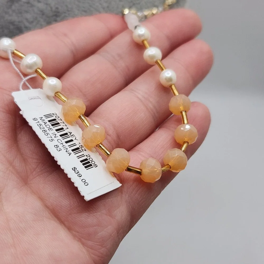 Boho Faceted Glass Bead Faux Pearl Tassel Necklace 28